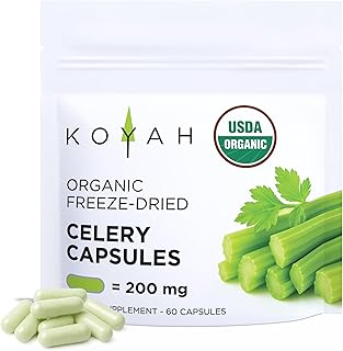 KOYAH Organic Celery Capsules – 200 mg Freeze-Dried Whole-Stalk Powder (Equals 4,200 mg Fresh) – 60 Vegan Capsules – No Binders or Fillers – USDA Organic, Non-GMO, Gluten-Free