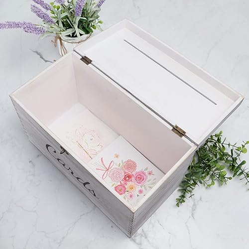 Miniatura 5 de MDLUU Caja de madera para tarjetas de boda, caja rústica para dinero de boda con cerradura, soporte para sobre, caja de recepción de tarjetas para