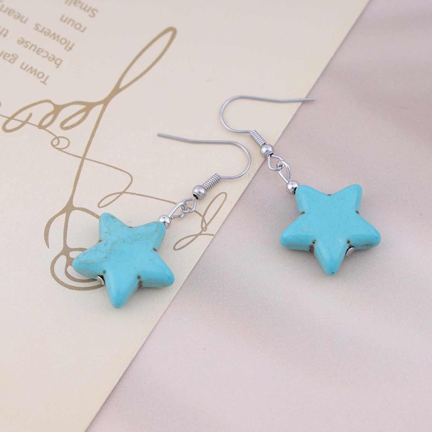 Bohemian Turquoise Star Dangle Earrings Blue Turquoise Star Drop Hook Earrings Star Shaped Turquoise Earrings Blue Gemstone Earrings Jewelry for Women Gifts - Image 6