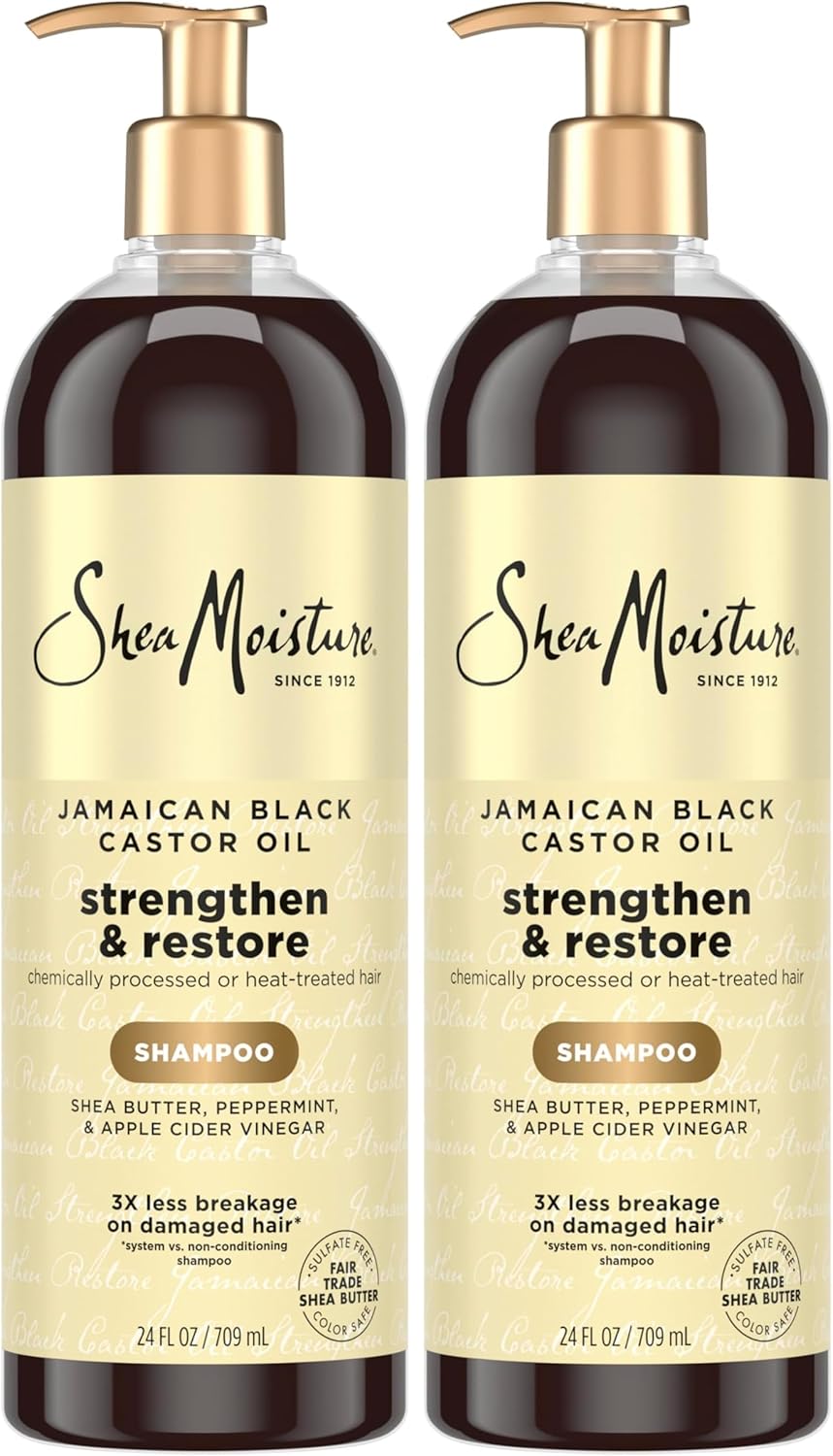 SheaMoisture Strengthen and Restore Shampoo Jamaican Black Castor Oil for Damaged Hair Sulfate-Free 24 oz,(Pack of 2)
