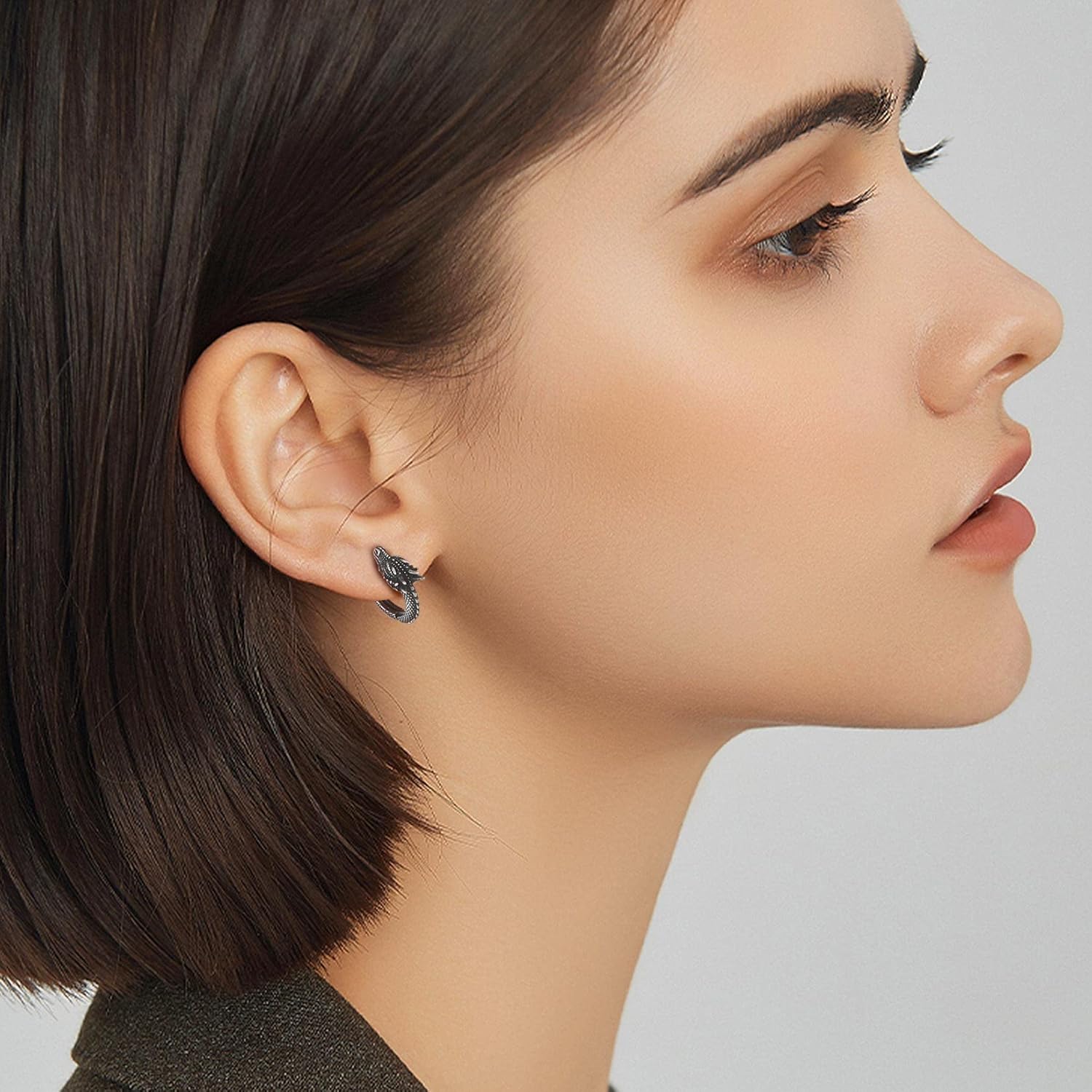U7 Dragon Earrings for Men Women(Steel+Black)