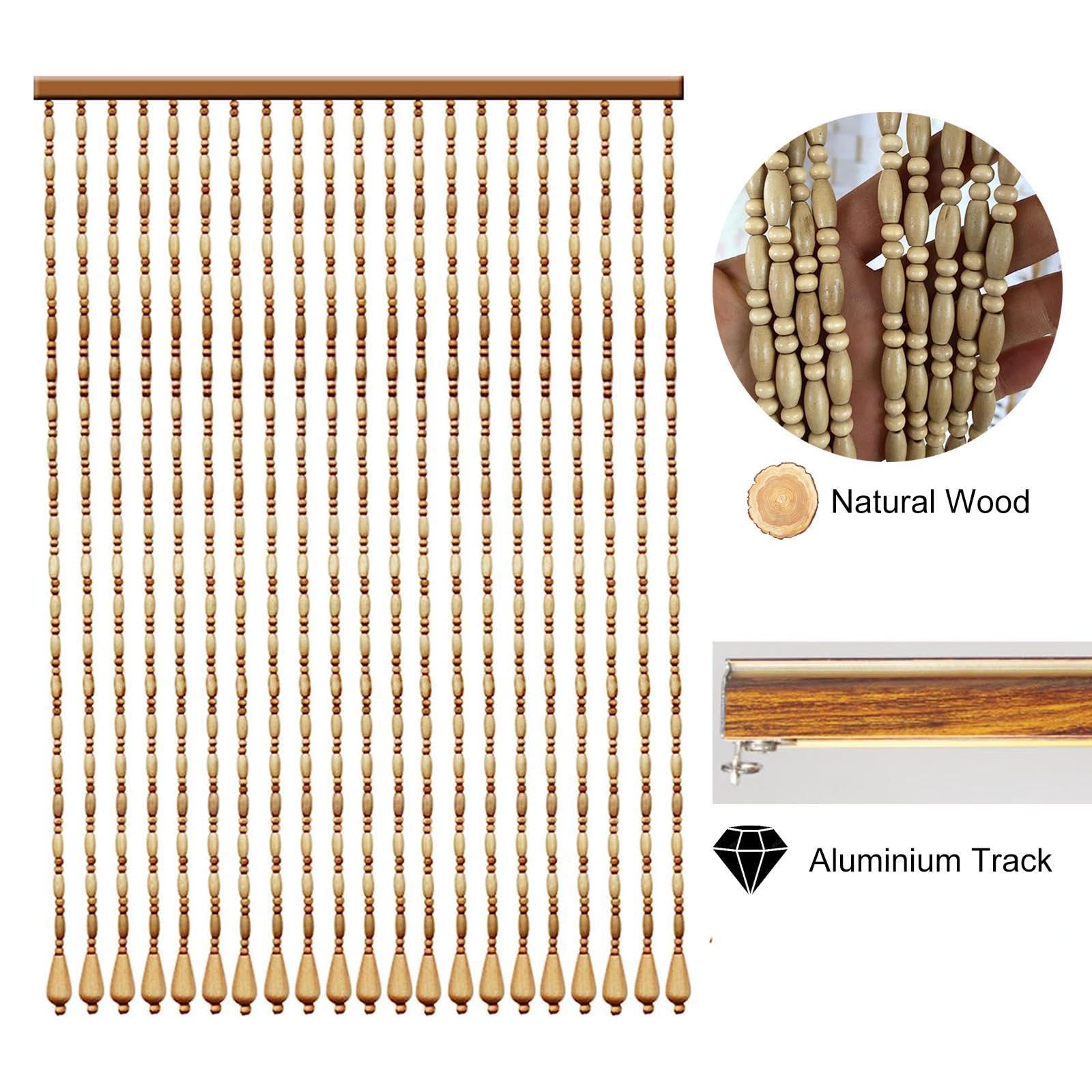 Jolan Rideaux De Porte en Perles,Rideau De Porte Perles Bois Naturel,Panneaux De Séparation De Décoration,Rideaux Anti Mouche Suspendue,Rideaux en Perles Brins Faits À La Main,W×H-45strands(90×210cm)