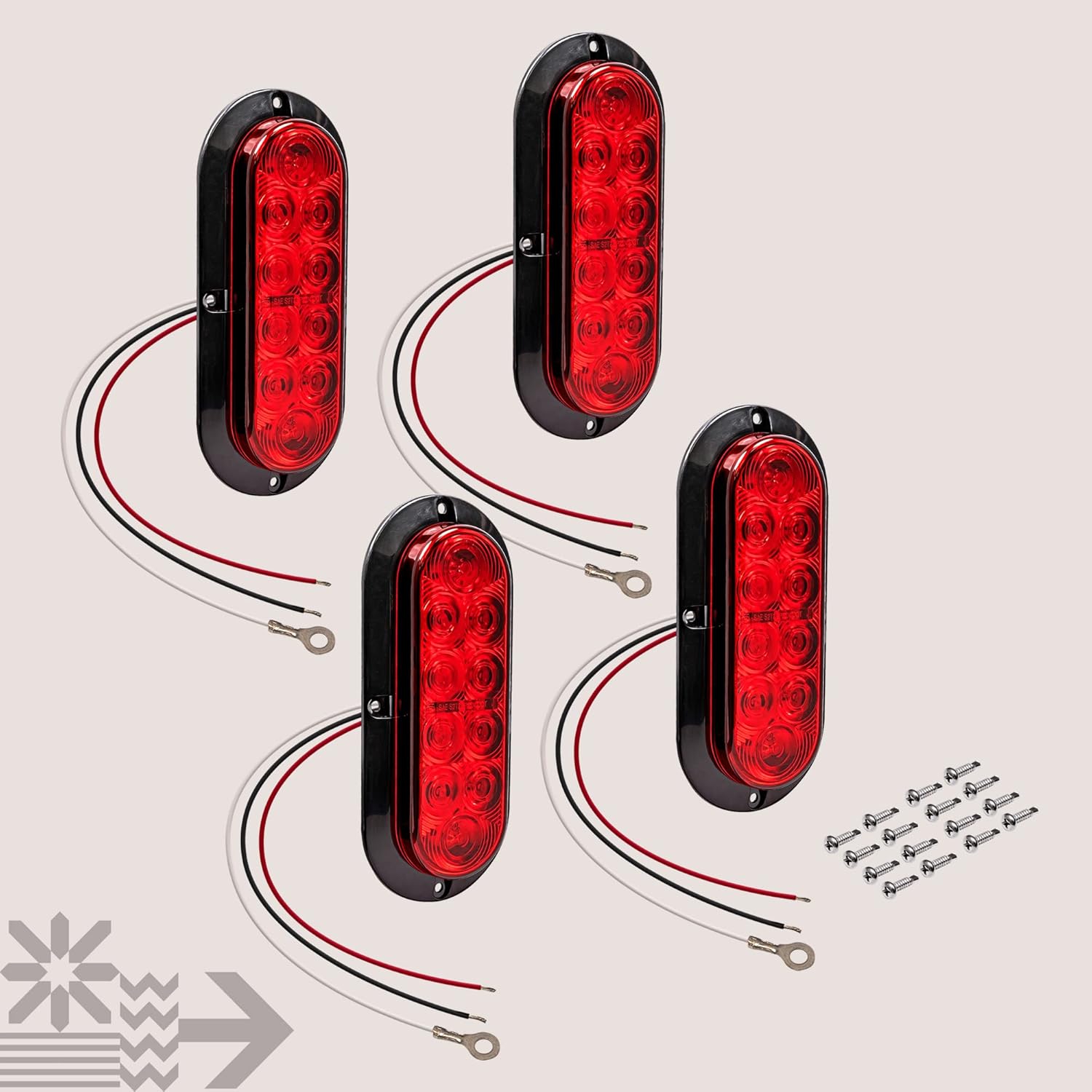 TRUE MODS 4pc 6 inch Red Oval LED Trailer Tail Light Kit [DOT FMVSS 108] [SAE S2T2I6] [Surface-Mount] [IP67 Waterproof] [Stop Turn Tail] Trailer Brake Lights for Boat Trailer RV Trucks