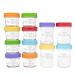 WeeSprout Glass Baby Food Storage Jars - 12 Set, 4 oz/8 oz Baby Food Jars, Plastic Lids, Freezer Storage, Reusable Small Glass Baby Food Containers, Microwave & Dishwasher Safe, for Infant & Baby Food