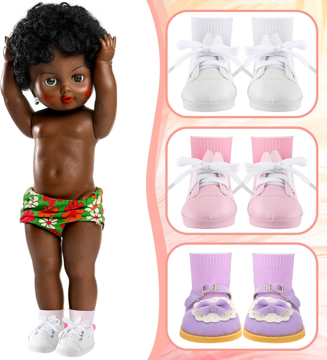 Junkin 12 Pcs Doll Shoes Socks for 18 Inch Doll Shoes Accessories Doll Sneakers Imitation Leather Shoes for Doll Clothing