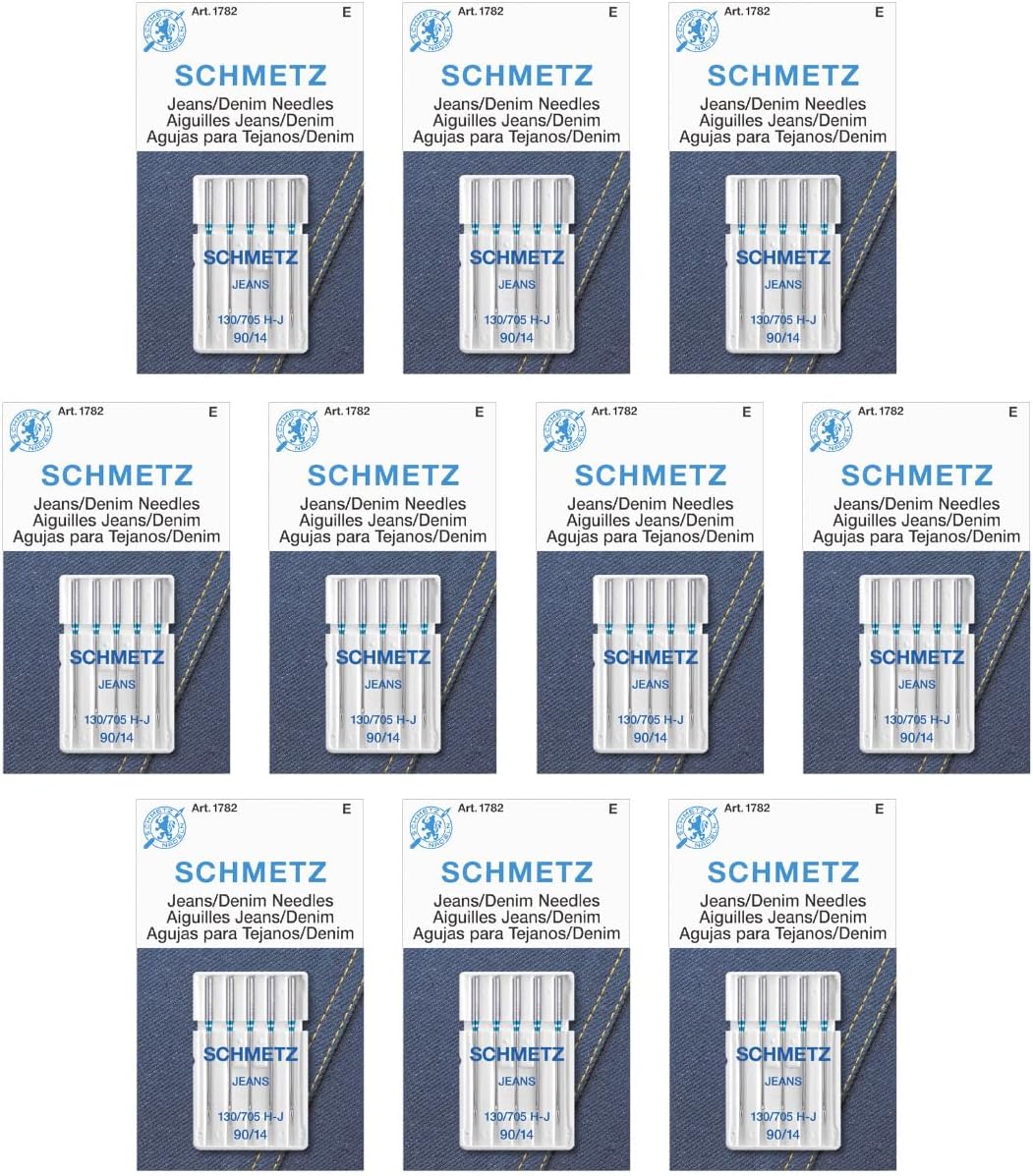 SCHMETZ Jean & Denim Sewing Machine Needles - Precision Needles for Heavy Fabric, Size 90/14, 5-Needle Cards, Pack of 10