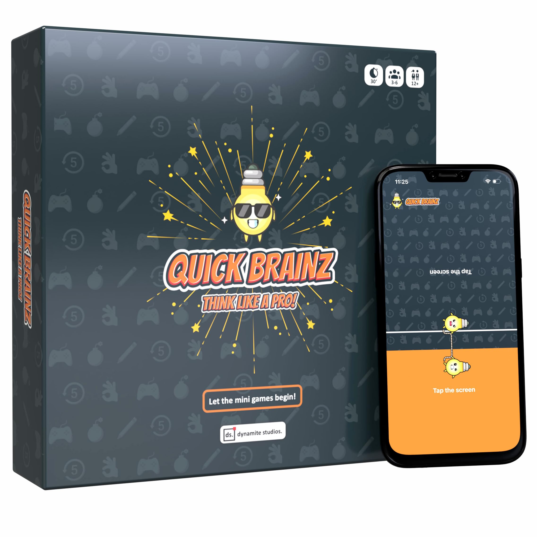 Quick Brainz - Board Game with App - Mini Games & Challenges - For Adults, Kids, Teens - The Fast Thinking and Interactive Family Game - Easy Setup and Play for 3-6 Players - Family Game Night