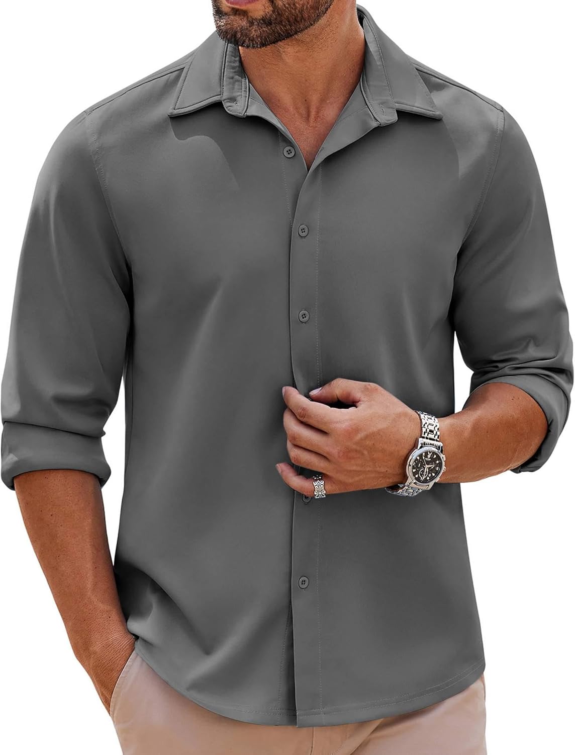COOFANDY Mens Long Sleeve Button Down Shirts Casual Untucked Shirts Stretch Shirts