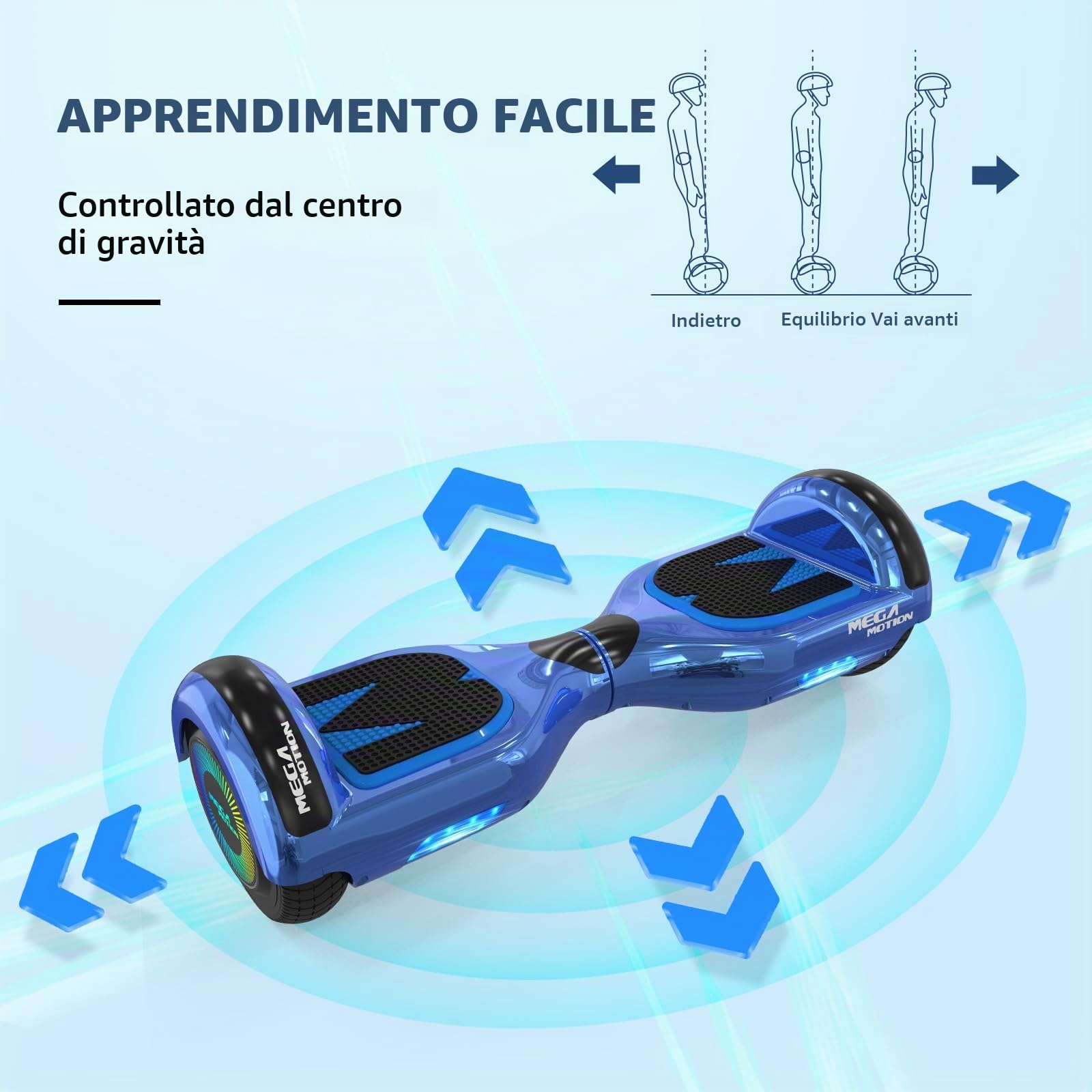 MEGA MOTION Hoverboards per Bambini, Hoverboards a due Ruote da 6,5 Pollici con Altoparlante Bluetooth, con Luci a LED, Regalo per Bambini e Adolescenti