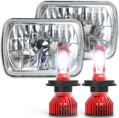 Nartoup Par de faros delanteros LED 5x7 7X6 H4 para H6014H6052H6054 Fit Mazda B2200 B2600 RX-7, faros delanteros semisellados de cristal con kit de
