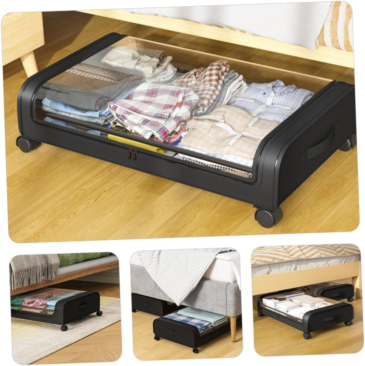 Mobestech Under Bed Storage Box with Wheels Multifunctional Organizer for Clothes and Books Practical Bedroom Storage for Spaces Dustproof Design with Transparent Lid