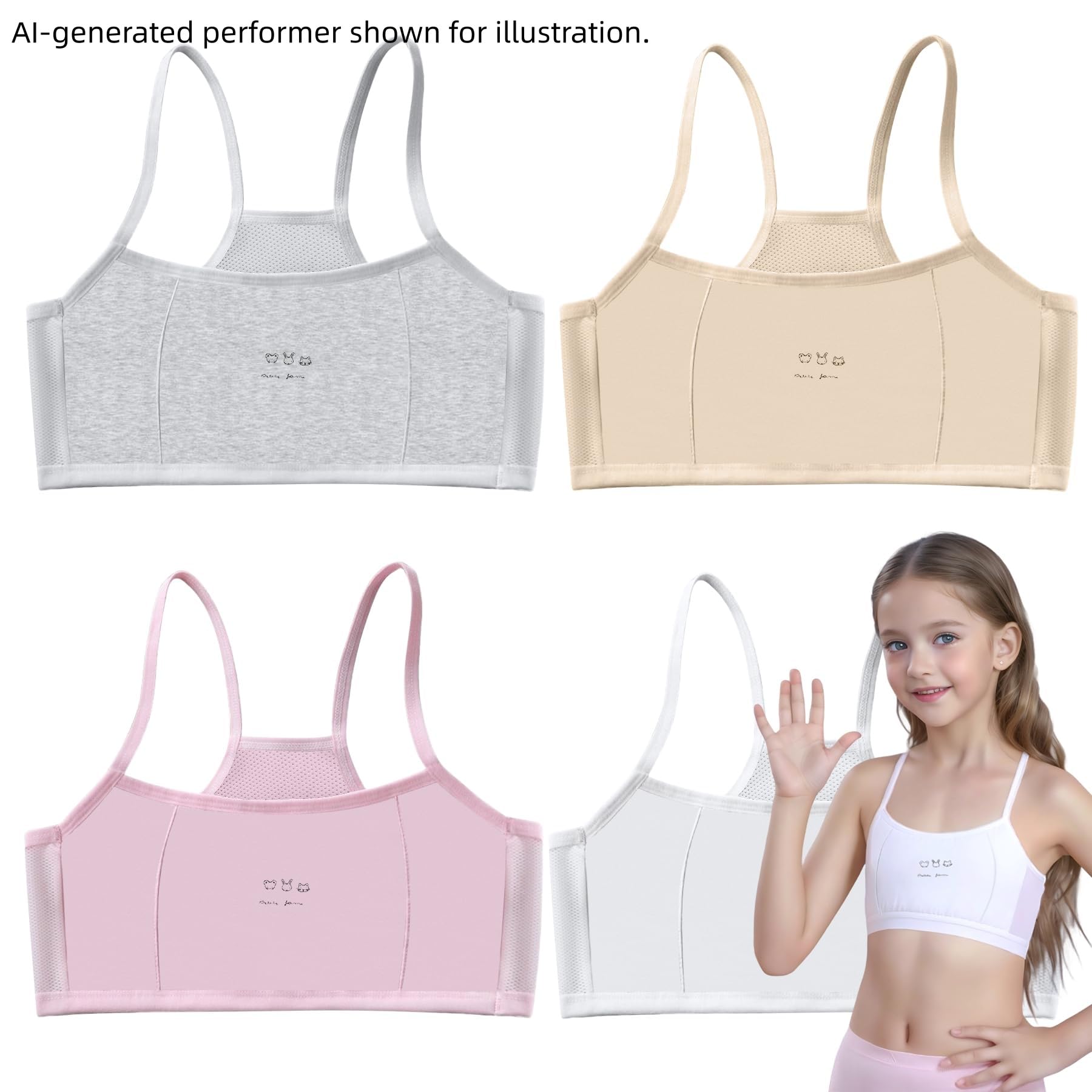 JYCY Lot de 4 soutiens-gorge de sport pour filles de 8 à 16 ans - Soutien-gorge d'entraînement - Doublure en coton ouaté - Soutien-gorge sans couture pour adolescentes