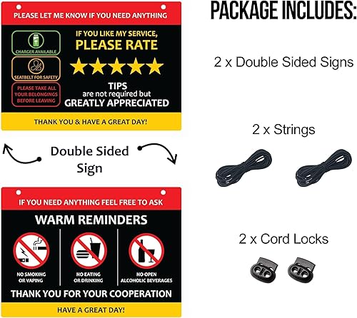 Miniatura 2 de Nebudo Compatible con Lyft & Uber (paquete de 2) Puntas Calificación Accesorios Apreciados de Rideshare  7 x 5 pulgadas  Letrero acrílico interior