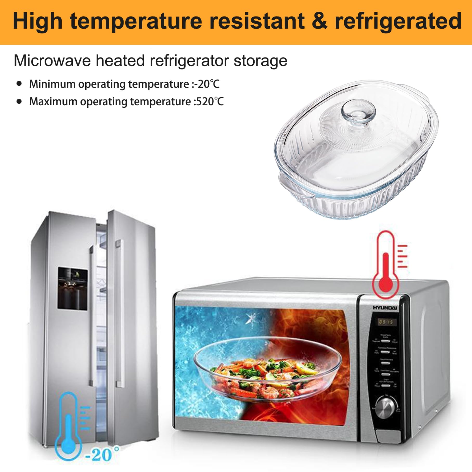 Casseruola in Vetro con Coperchio Pirofile in Vetro da 1, 5 l Resistente al Calore/Freddo Casseruola con Manici Piatti di Forma Ovale per Forno Adatto al microonde con coperchi