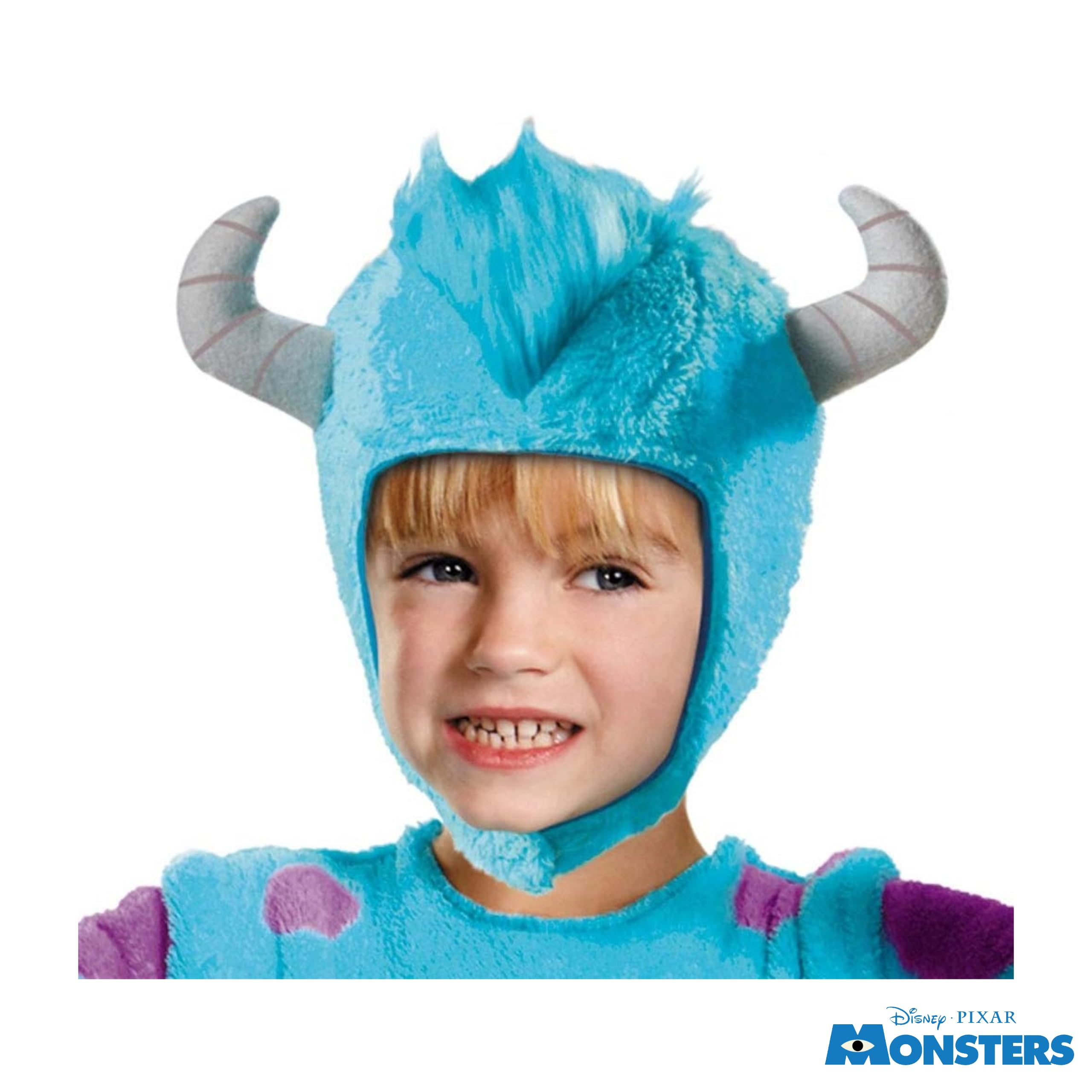 Przebranie Disney Pixar Sulley dla dzieci, Oficjalnie licencjonowane, Miękki niebieski kombinezon z ogonem i materiałową czapką z rogami, Szczegółowe przebranie chłopięce Monsters Inc, 3-4
