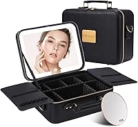 Vista 21 de Mocado Bolsa de maquillaje de viaje con espejo iluminado LED, organizador de maquillaje de viaje, estuche de maquillaje con ajuste iluminado de 3