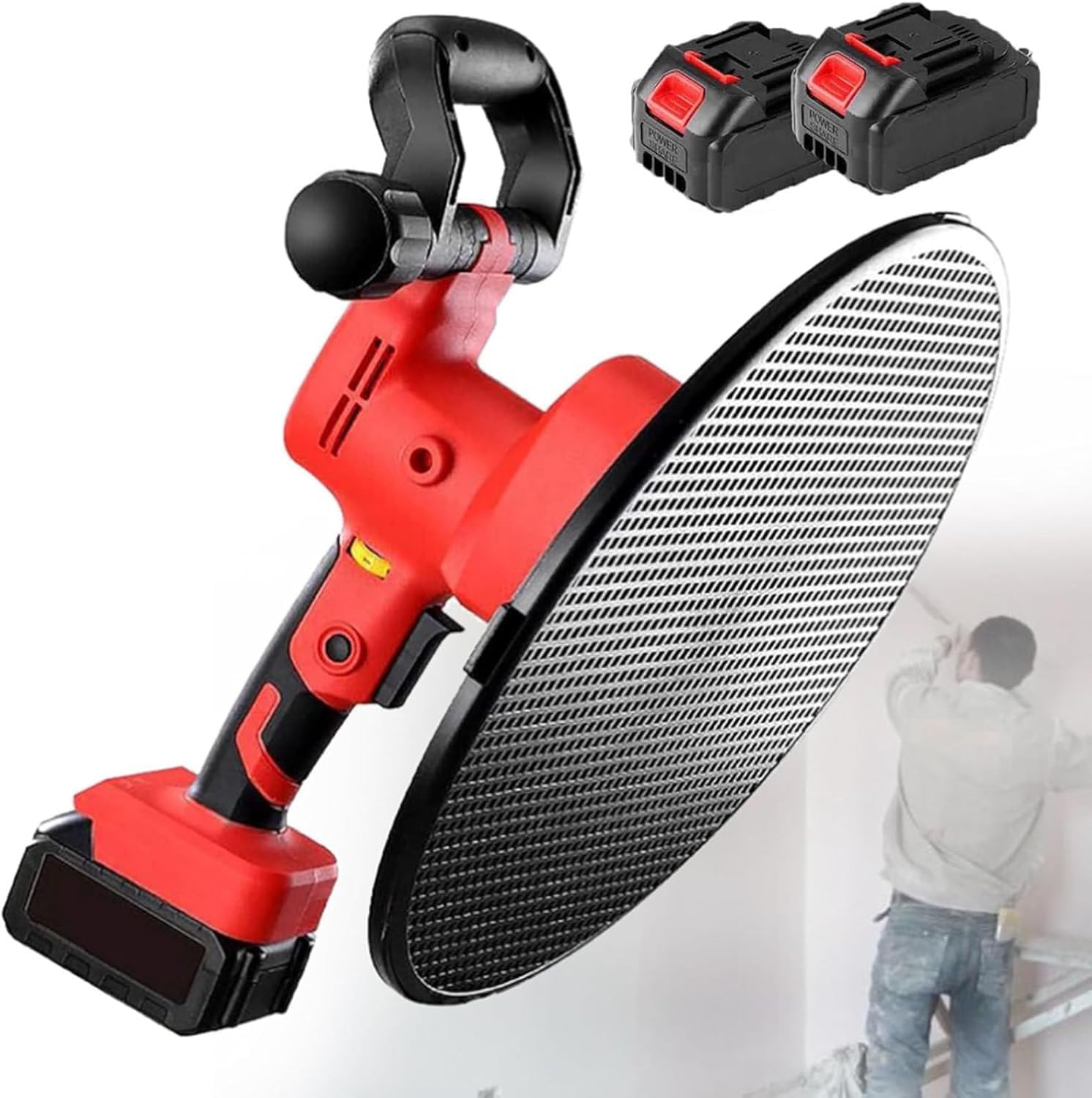 GZGHRZQS 1680w Concrete Screed Smoothing Machine, Cordless Polishing Machine, Concrete Trowel, 40-300rpm 2 Batteries + 4 Pads With Wiper And Masons Tools For Plastering Power Float Rendering