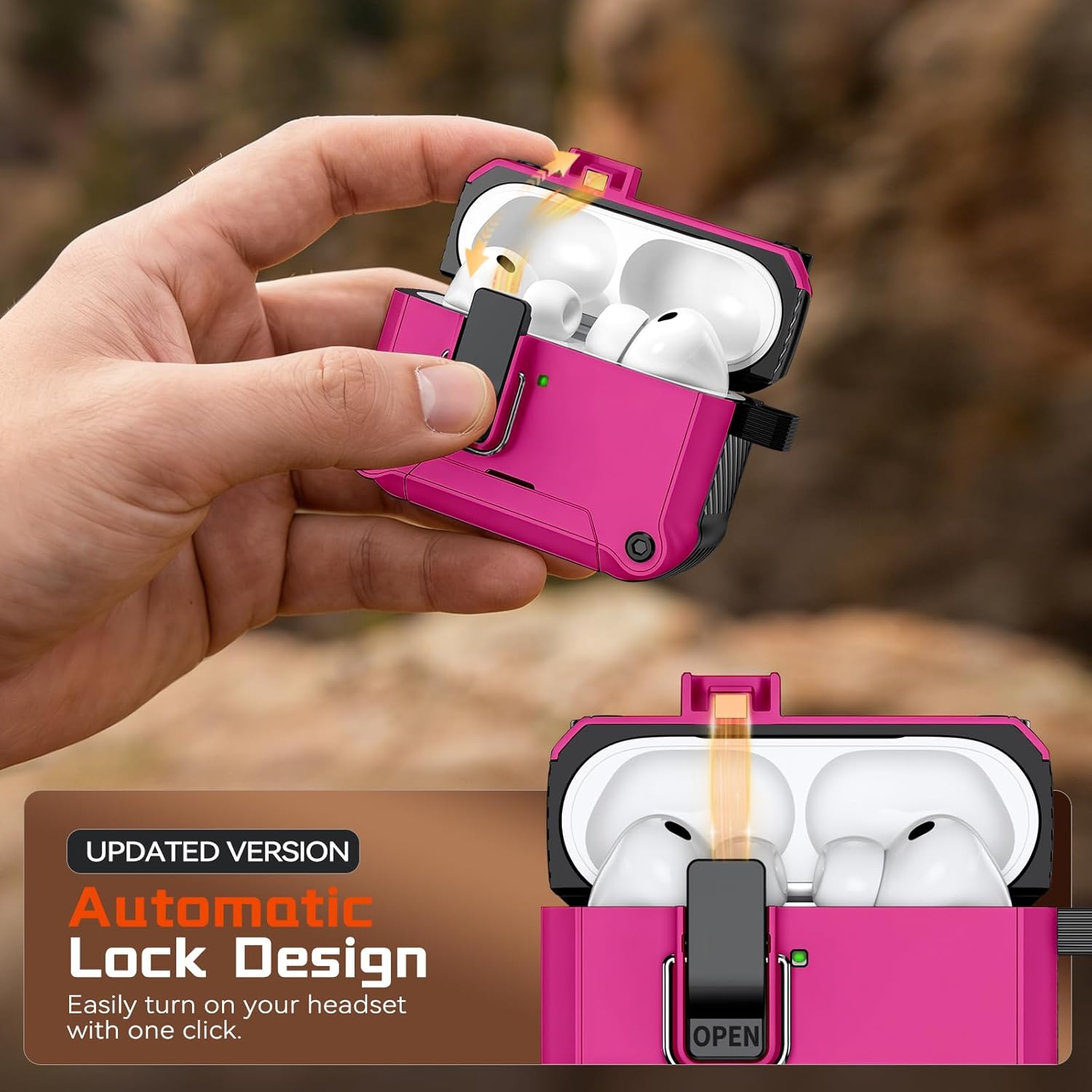 Inesore Compatible with AirPods Pro 3 Generation Case,Secure Lock & Phone Stand Design,Compatible with MagSafe,Automatic Snap Switch Secure Cover for New AirPods Pro 3rd (2025)-Rose red