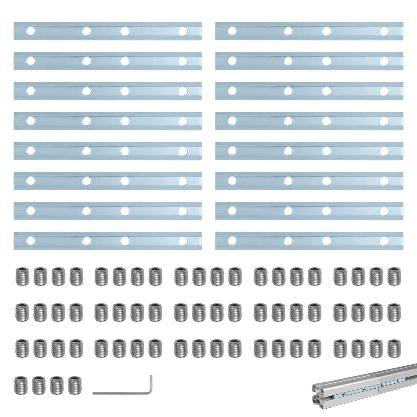 Hevysuo 16 Pcs 2020 Series Straight line Track Connectors,Carbon Steel Aluminum Profile Straight,Extruded AluminumStraight Line Connector,with M5x6 Screws Wrench for 20 Series Aluminum Profile,Silver