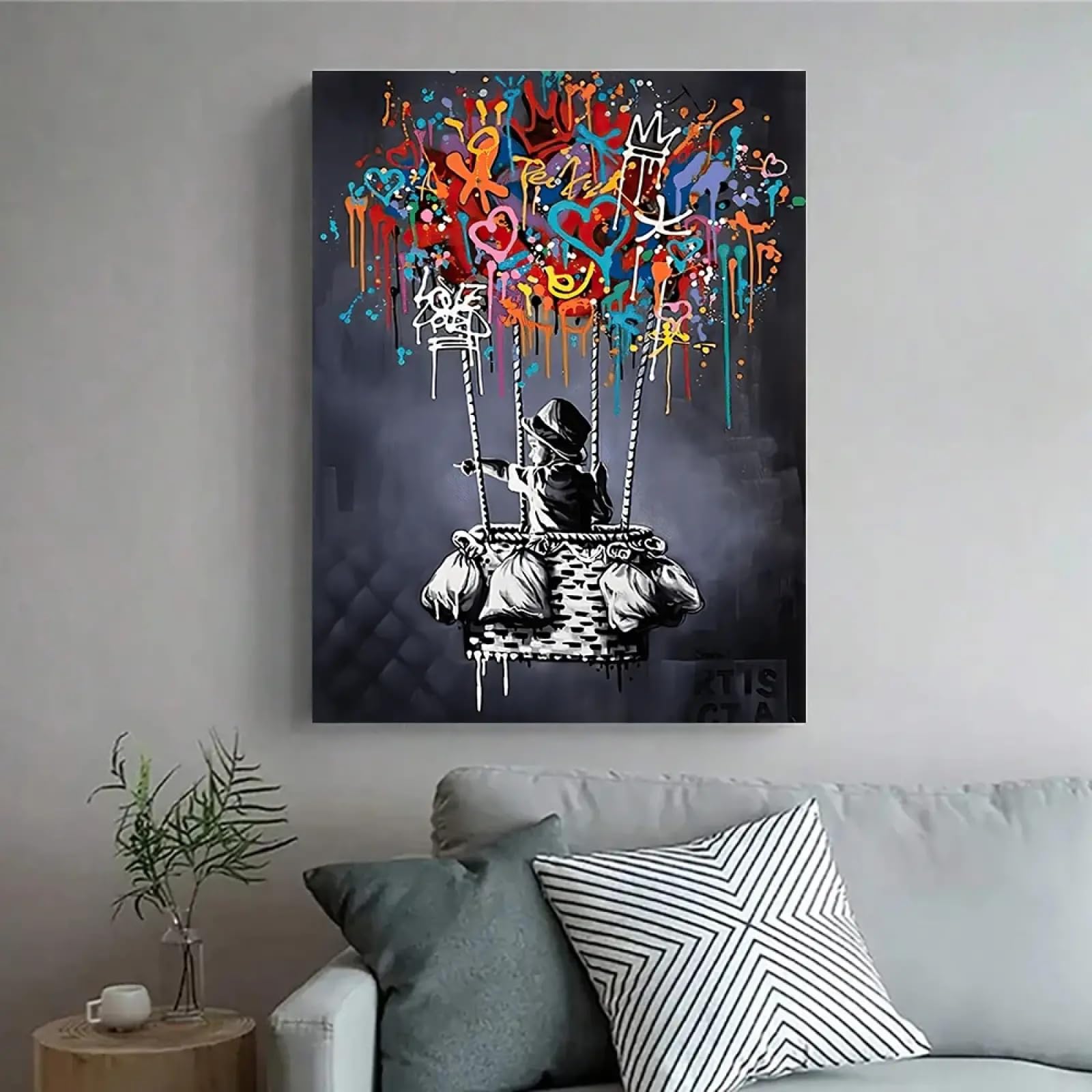 Tableau Sur Toile Graffiti Urbain Moderne 50×70 Cm – Street Art Décoration Murale Verticale