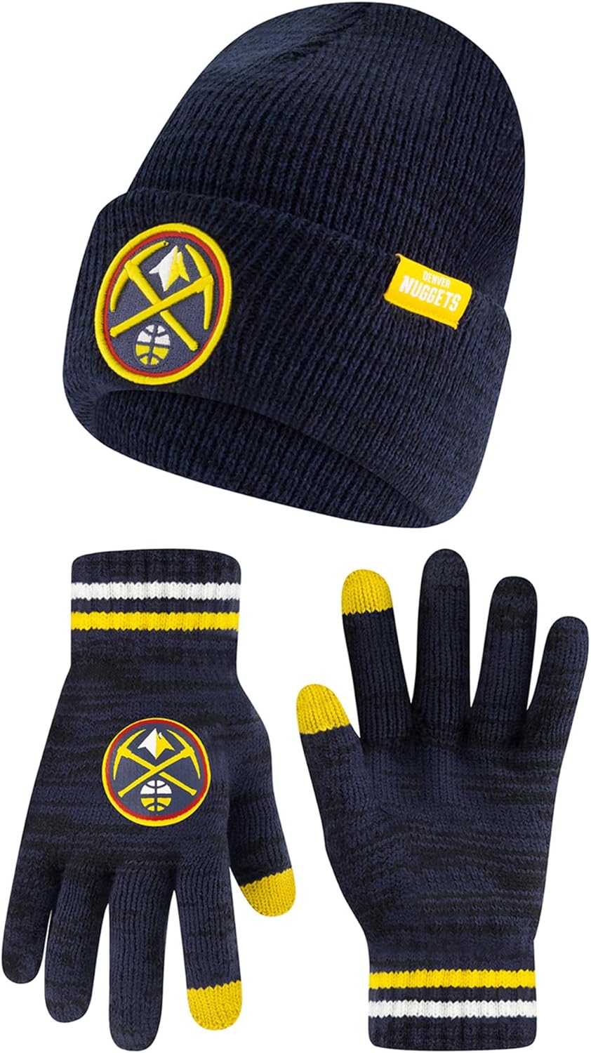 Ultra Game Men's NBA Official Super Soft Winter Beanie Knit Hat with Extra Warm Touch Screen Gloves