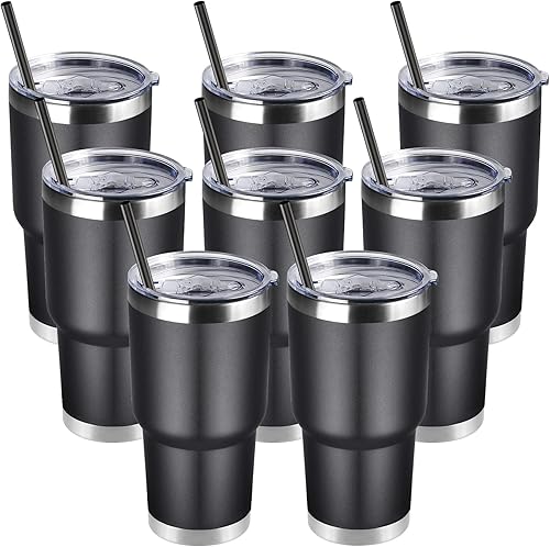 Vista 52 de DOMICARE Vaso de 30 oz con tapa y pajita, vasos de acero inoxidable a granel, aislado al vacío de doble pared, taza para café de viaje, vaso