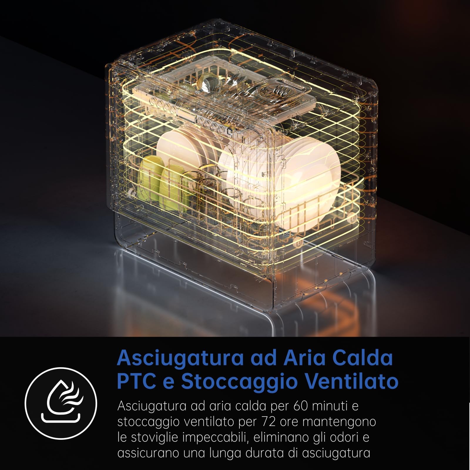 AIRMSEN Lavastoviglie da Tavolo Mini Lavastoviglie con 7+2 Programmi Funzione Sale Addolcitore Serbatoio da 5L Control Táctil & Pantalla LED, Lavastoviglie Compatta per Cucine Appartamenti e Dormitori
