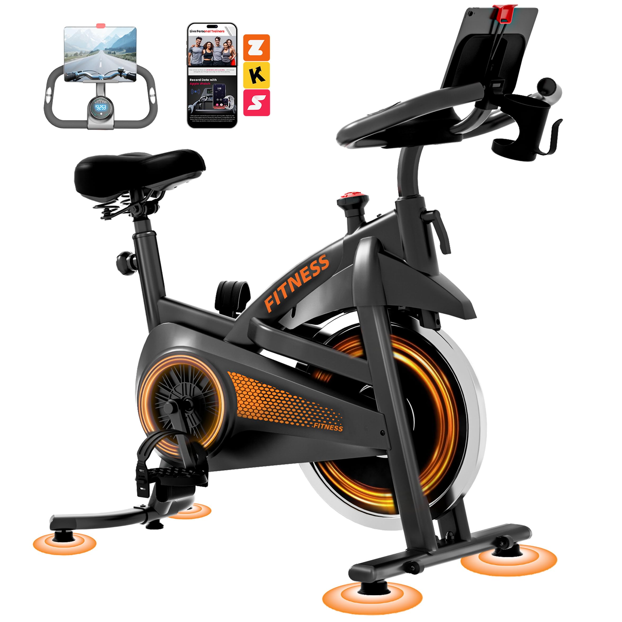 CURSOR FITNESS Cyclette da casa professionale, Cyclette professionale con misurazione della frequenza cardiaca e display LED, Spin bike con app, sedile confortevole, capacità di carico fino a 136 kg