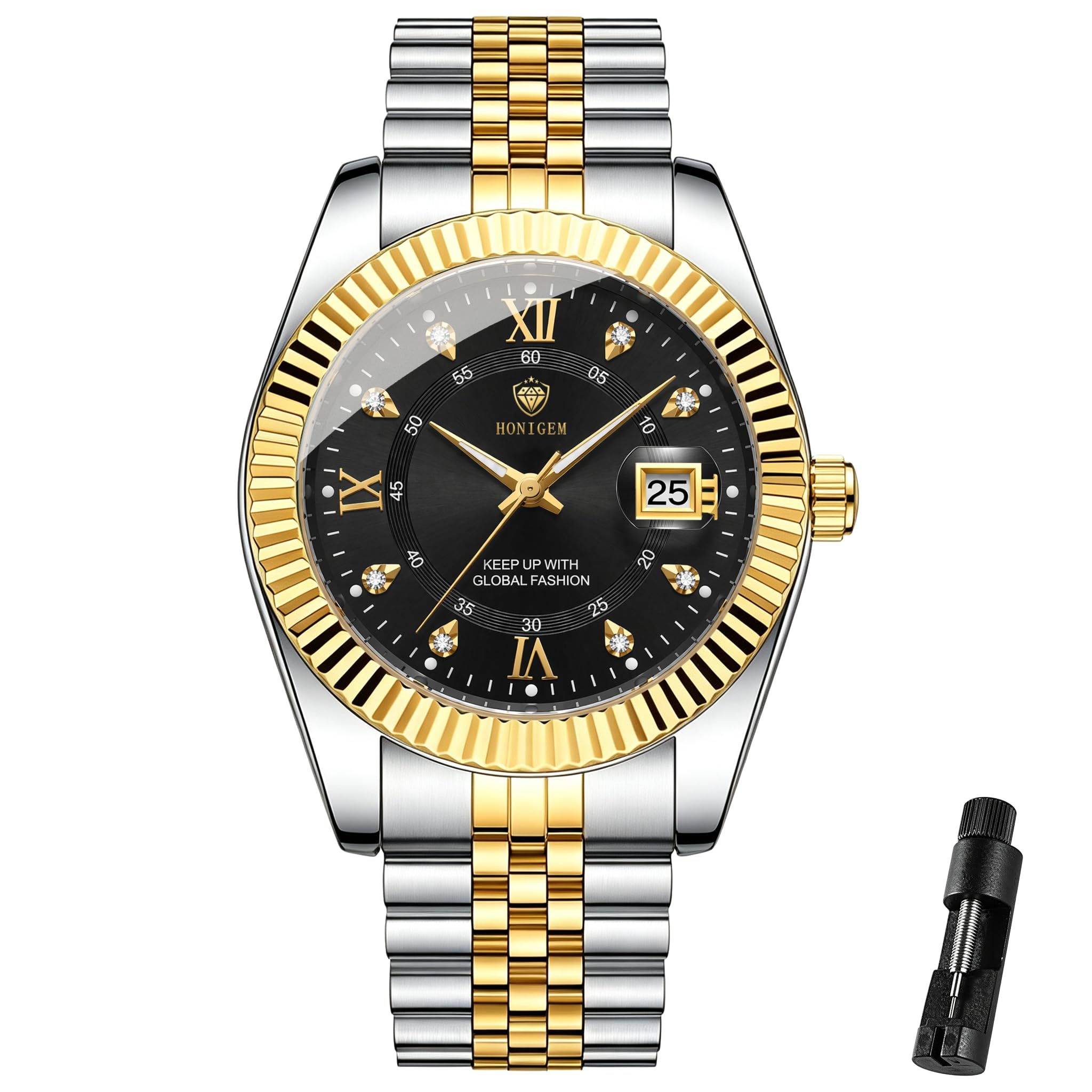 HONIGEM Mens Watches Chronograph Stainless Steel Business Dress Quartz