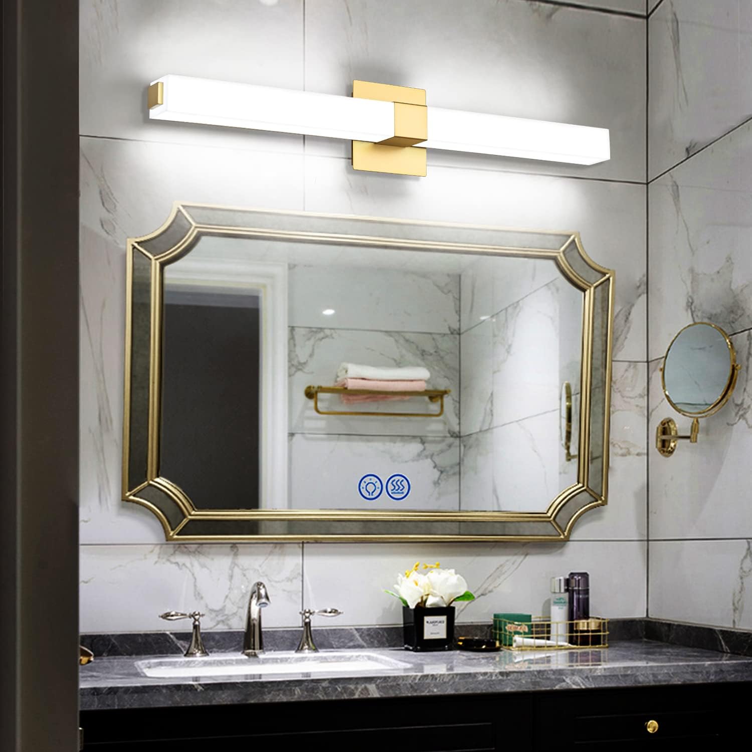 Condition photo showing New/Like New for zuzito 32in gold bathroom light fixtures modern led vanity lights bar 22w acrylic bath wall lighting bright white 6000k gold - not dimmable 32 inch