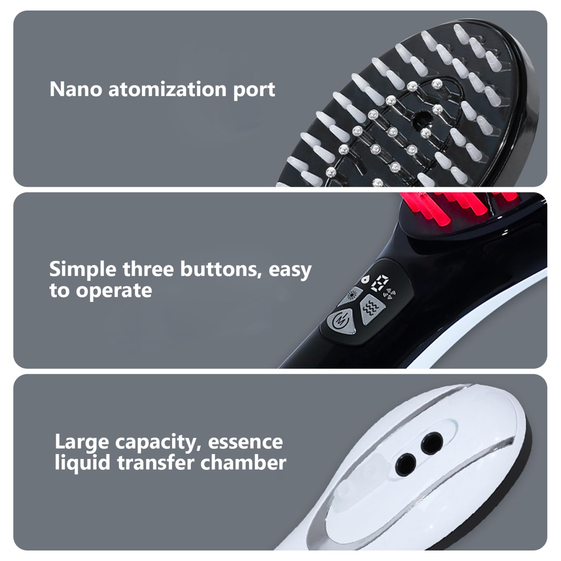 Masajeador eléctrico del cuero cabelludo con luz roja, cepillo para el crecimiento del cabello 2 en 1 con nanospray, rodillo de microcorriente EMS y vibración para el cuidado y relajación cuer