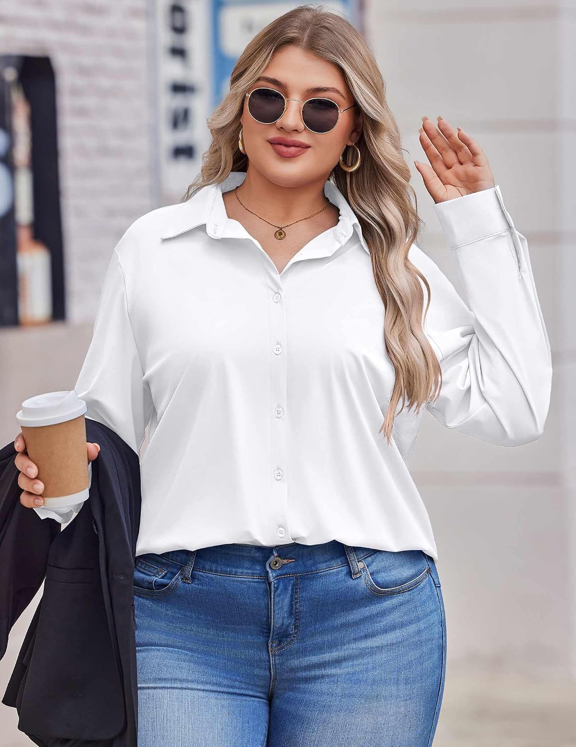 IN'VOLAND Women Plus Size Button Down Shirts Long Sleeve Shirt Office Tops