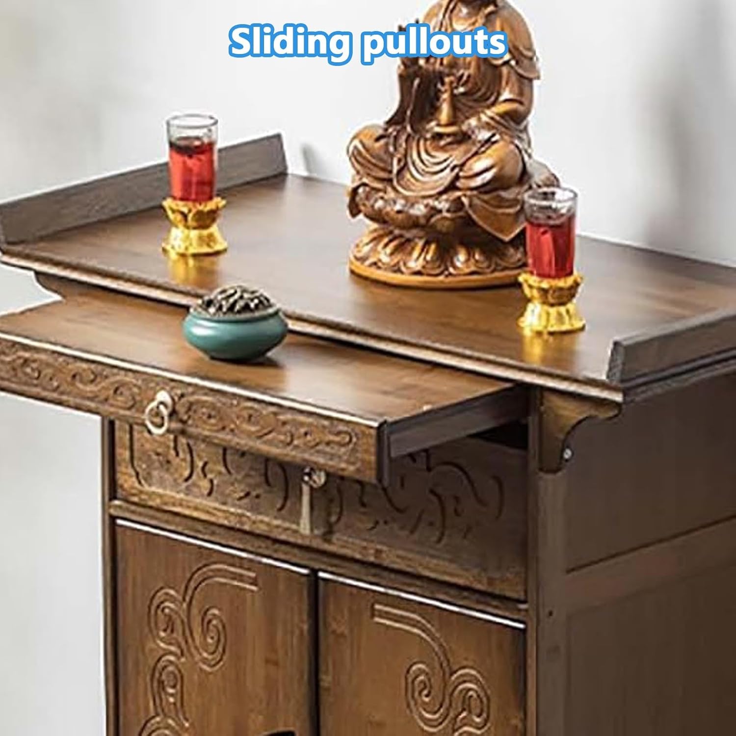 Meditation Altar Table Cabniat, Personal Meditation Shrine, Bamboo Meditation Altar Table, Prayer Bench with Storage, Buddhist Altar Cabinet for Small Spaces