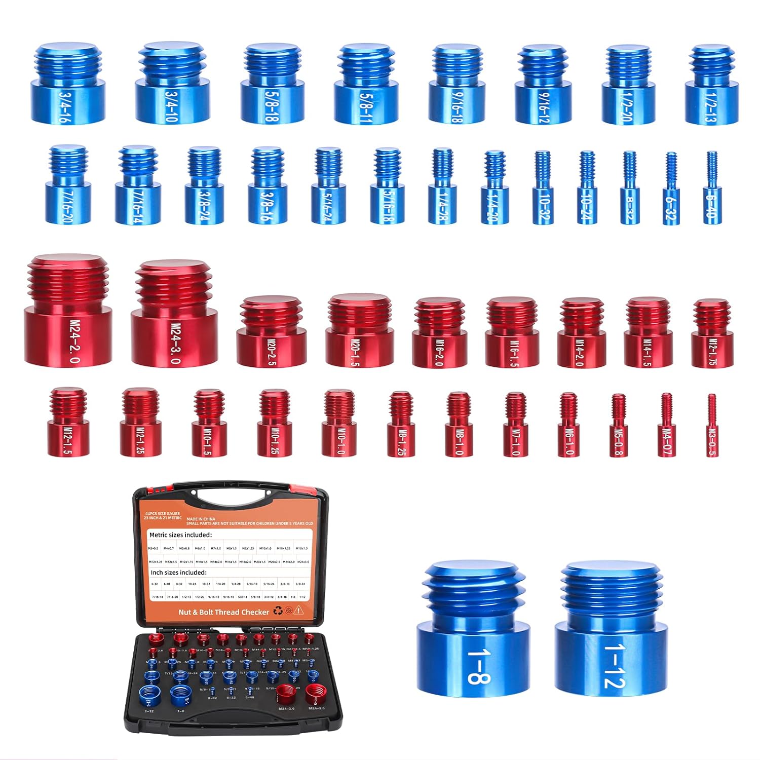 Helivivfy Nut and Bolt Thread Checker - 44PCS Thread Gauge Set (23 Inch ...