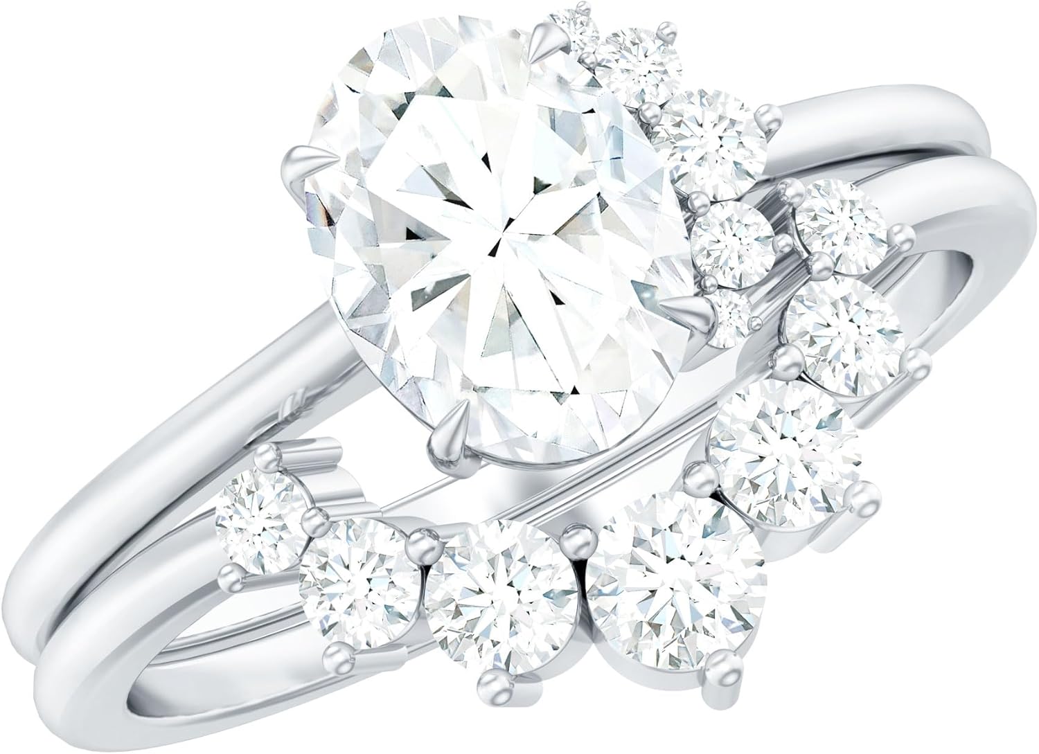 Certified Moissanite Wedding Ring Set, D-Vs1 Quality, 6X8mm Oval Moissanite Engagement Ring with Enhancer - Gift For Her