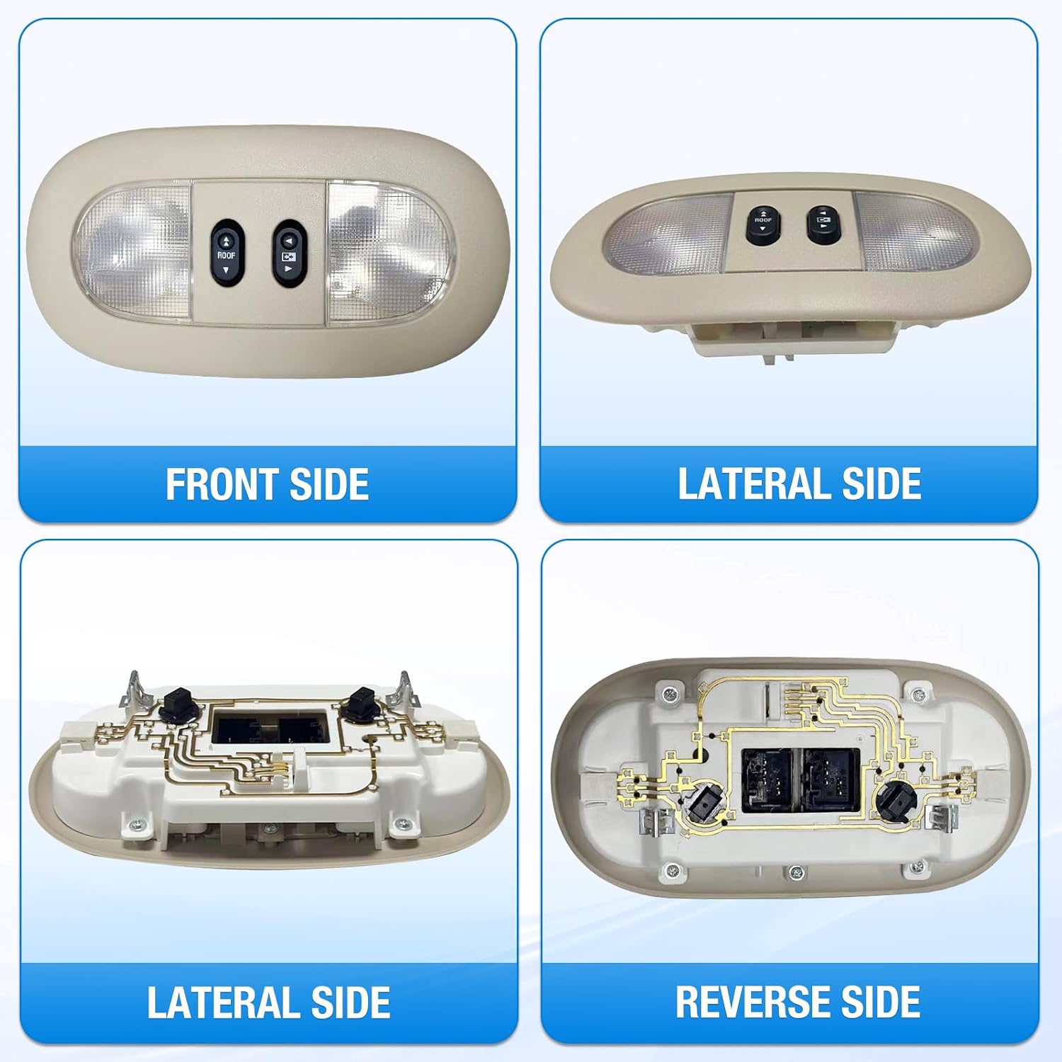 Overhead Console with LED Dome Map Light & Sunroof Switch Compatible with 2004-2008 Ford F-150 2006-2008 Lincoln Mark LT Cab Interior Ceiling Roof Reading Lamp, Replace# 7L3Z-18519A70-BA, Beige
