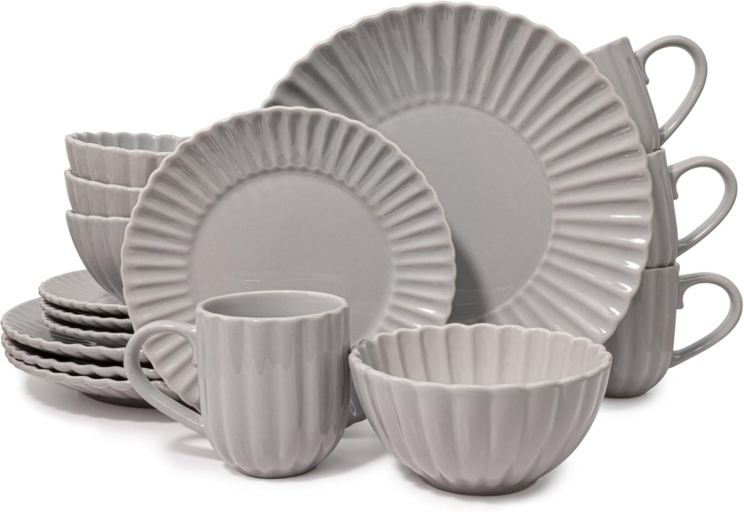 16 Piece Dinnerware Set Aruba (Cloudy Grey) Plates, Bowls, and Mugs Set for 4
