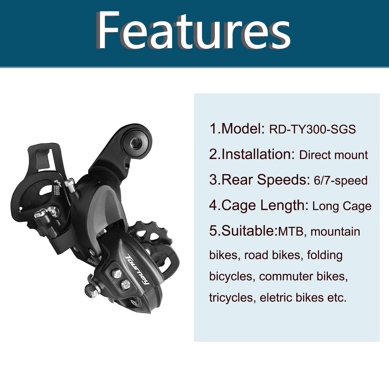 Bicycle Rear Derailleur Tourney RD-TY300 6/7-Speed for MTB Mountain Bike Direct Mount