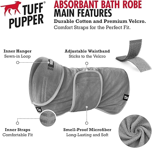 Miniatura 2 de Tuff Pupper Bata de baño para perro de secado rápido, toalla de felpa de 800 GSM, bata de baño súper absorbente para mascotas y cachorros, capucha