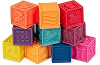 Vista 9 de B. toys – Bloques para bebés – Juguetes de apilamiento y construcción para bebés – 10 bloques suaves y educativos – Números, formas