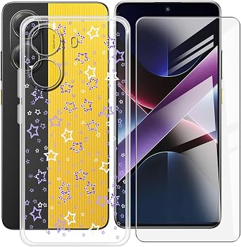 Phone Case for Xiaomi Poco X7 Pro 6.67" with Tempered Glass Screen Protector, Ultra Thin Clear Shockproof X Anti-Scratch Soft Silicone Cover for Xiaomi Poco X7 Pro - XT35