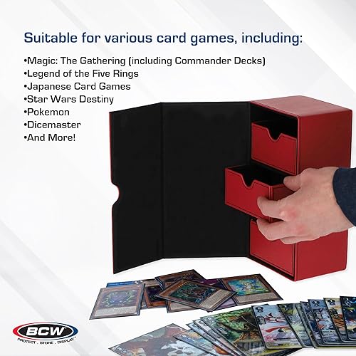 Vista 20 de BCW Deck Vault-LX 200 - Azul Estuche de cartas premium con capacidad de 100 tarjetas, cierre magnético y bandeja de dados Para Magic Commander