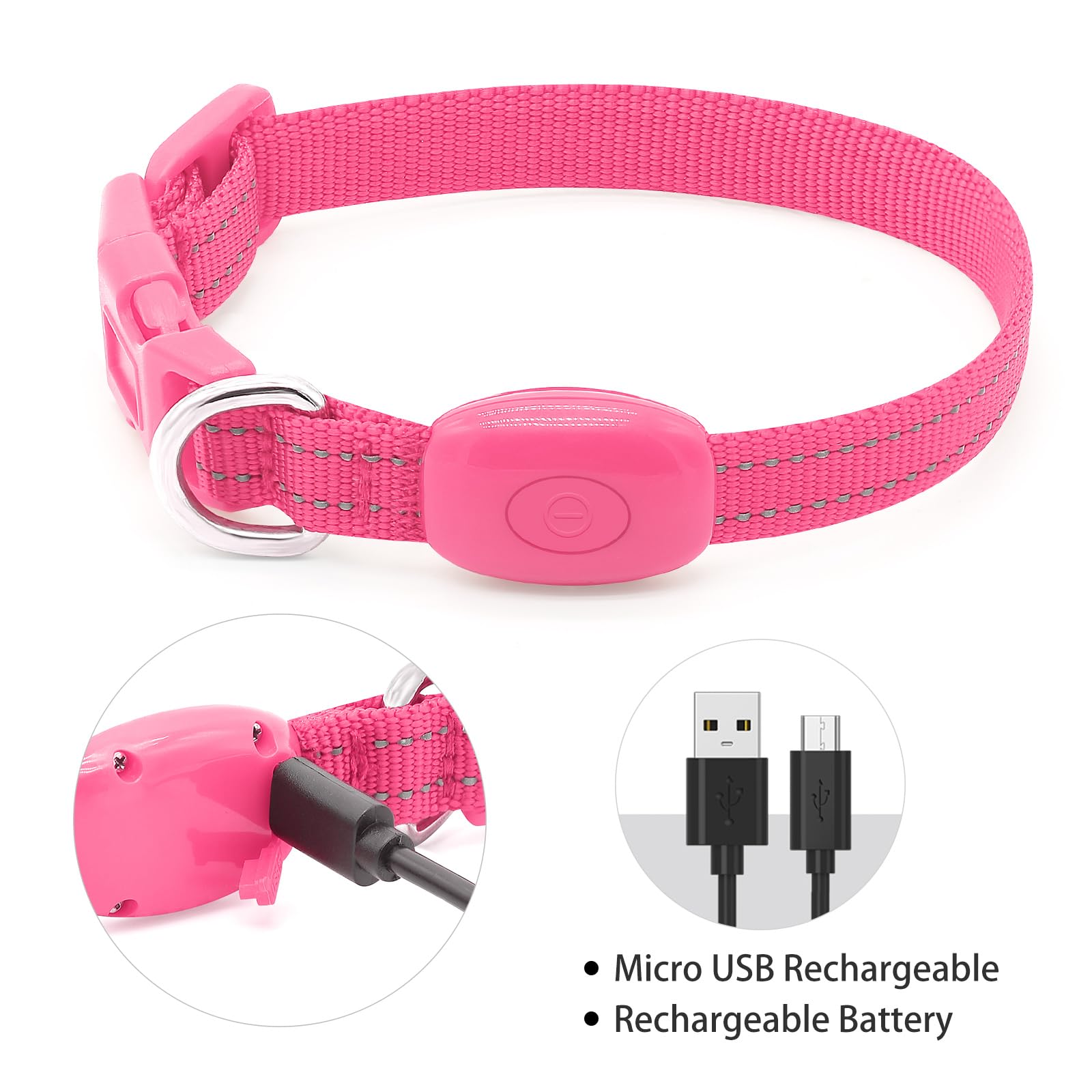 Vizpet Collar LED para gato y perro, recargable por USB, tamaño ajustable, collar de nailon brillante de seguridad para gatos pequeños y perros (rosa)