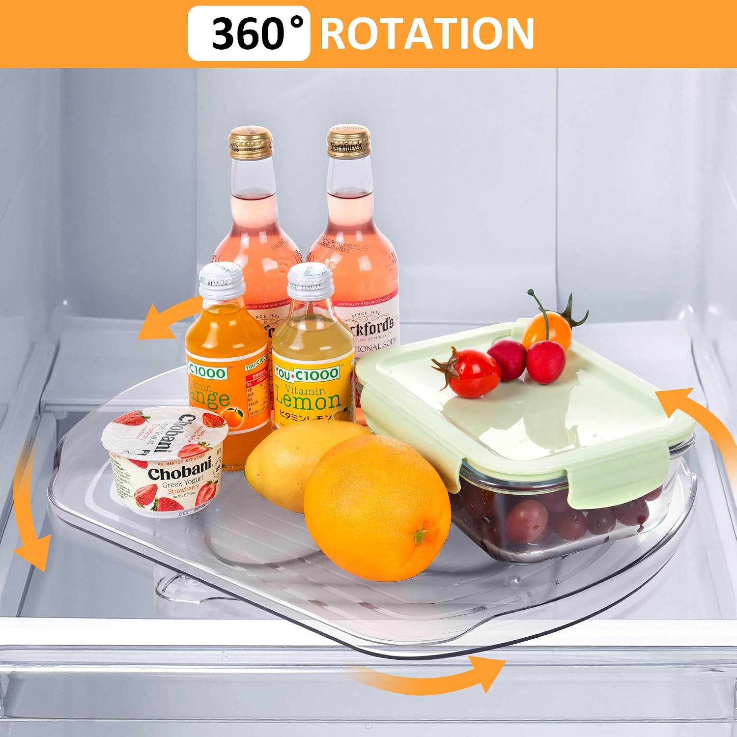 Square Lazy Susan Organizer for Refrigerator, 360° Rotate Rectangle Turntable Organizer and Storage for Fridge, Cabinet, Pantry, Kitchen, Countertop, 15.7'' Clear Fridge Organizer Storage, 1PACK