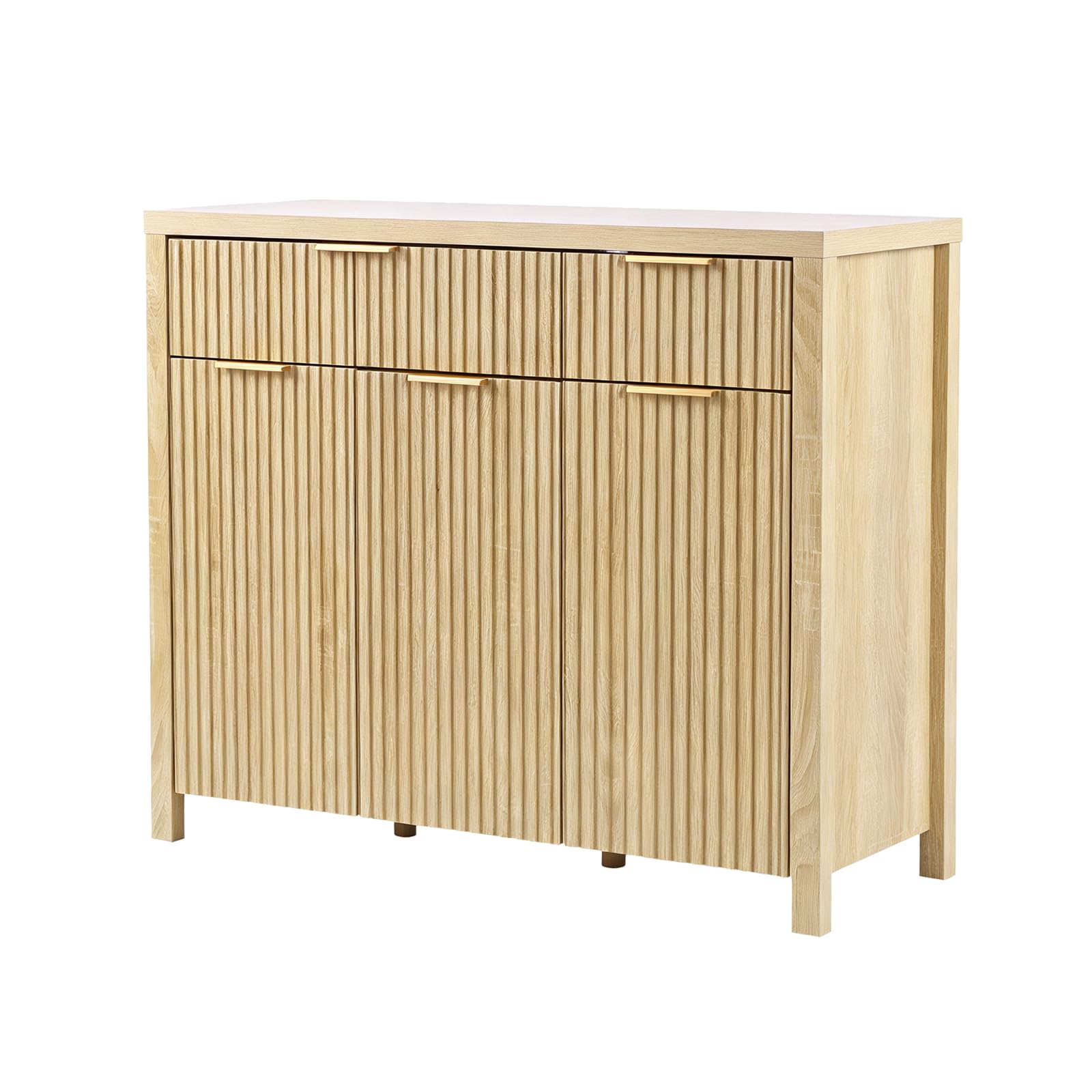 Panana Storage Sideboard Wood Cabinet with 3 Doors and 2 Drawers (Oak)