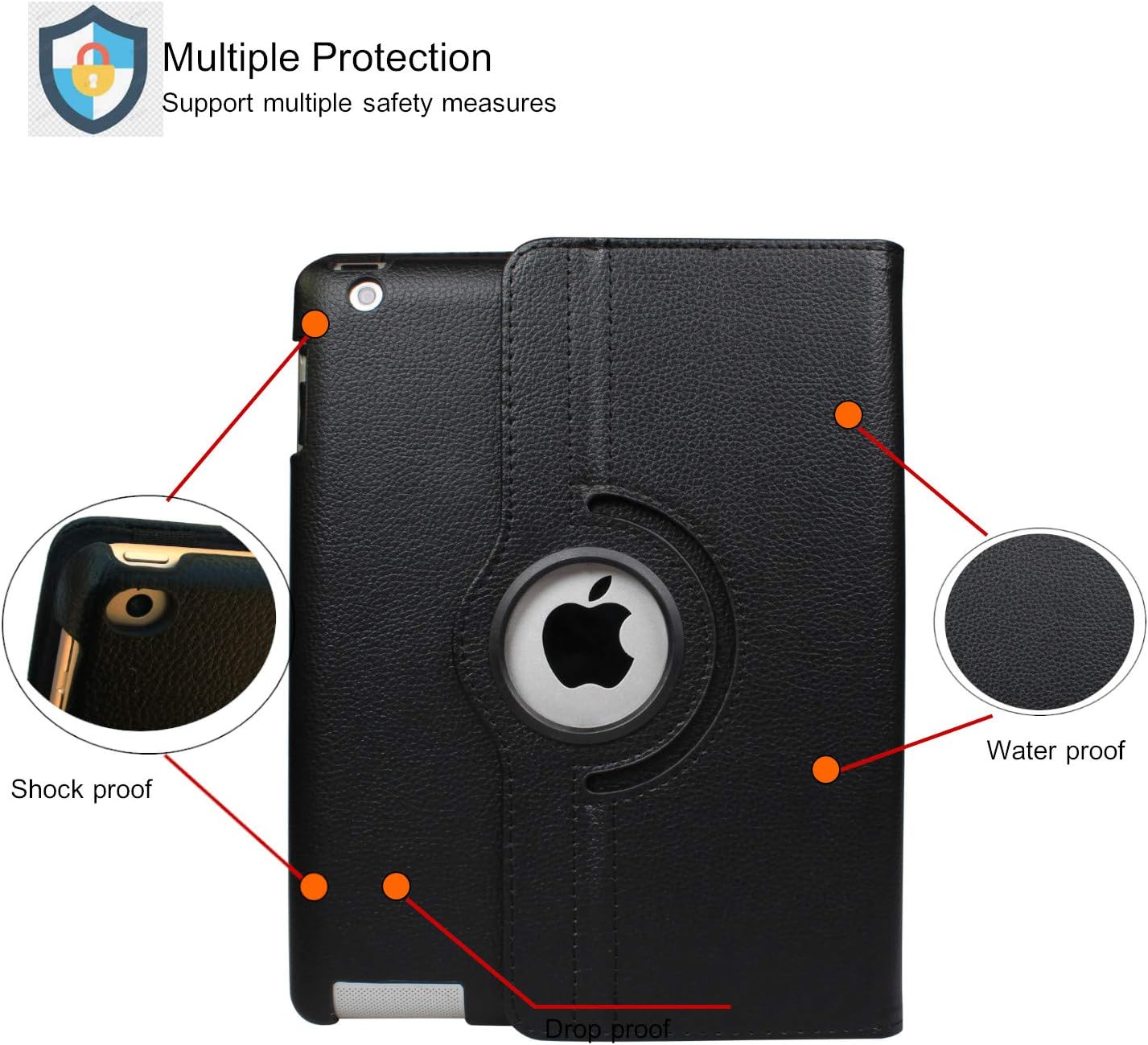 iPad 9.7 inch 2nd 3rd 4th Generation Case with Screen Protector and Stylus - Model A1395 A1416 A1458-360 Degree Rotating Stand, Auto Sleep Wake, Shockproof -MD510LL/A(Black)