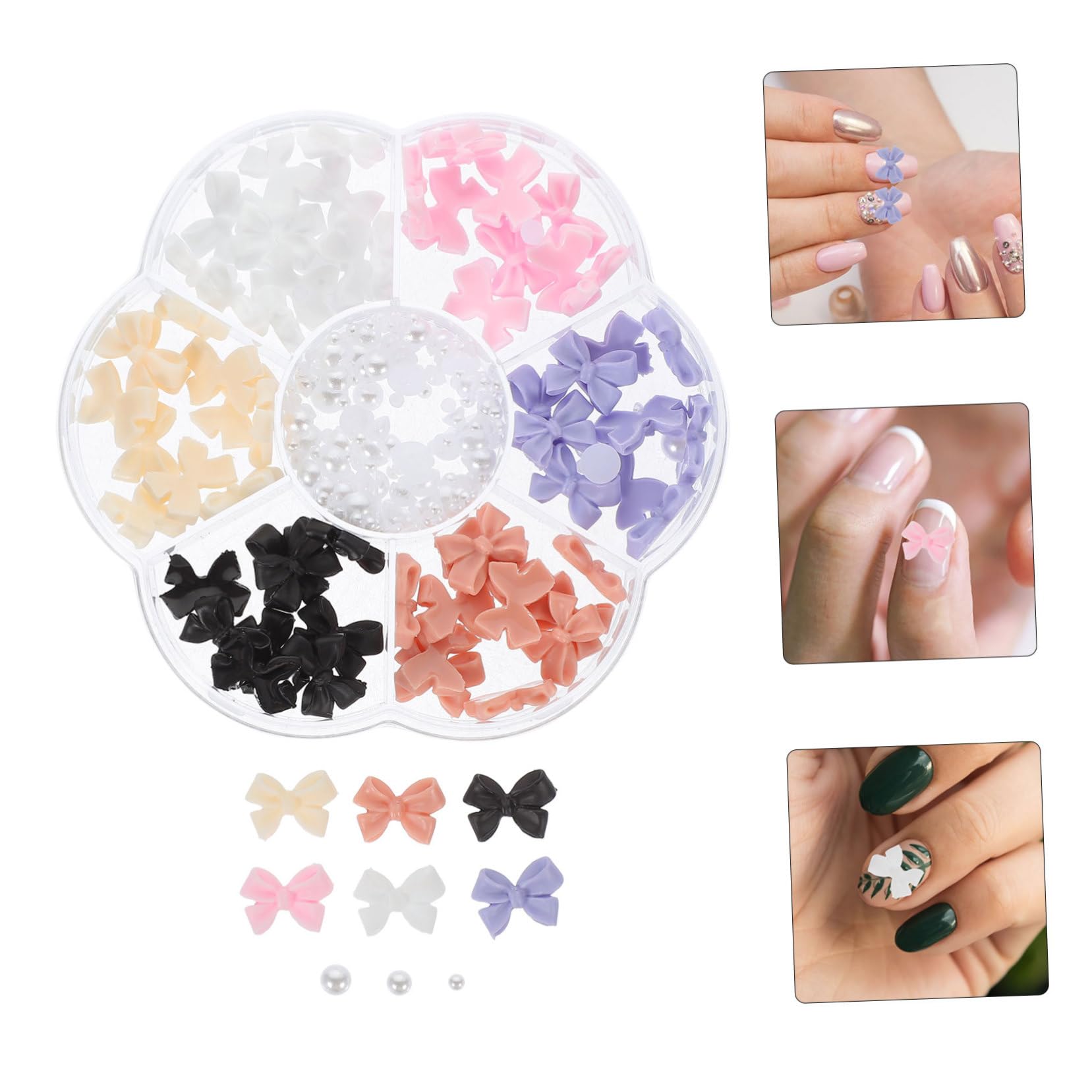VICASKY Beaded Nail Charms Bow Pearl Nail Jewelry 7 Piece Set Manicure Ornaments for Women DIY Decor