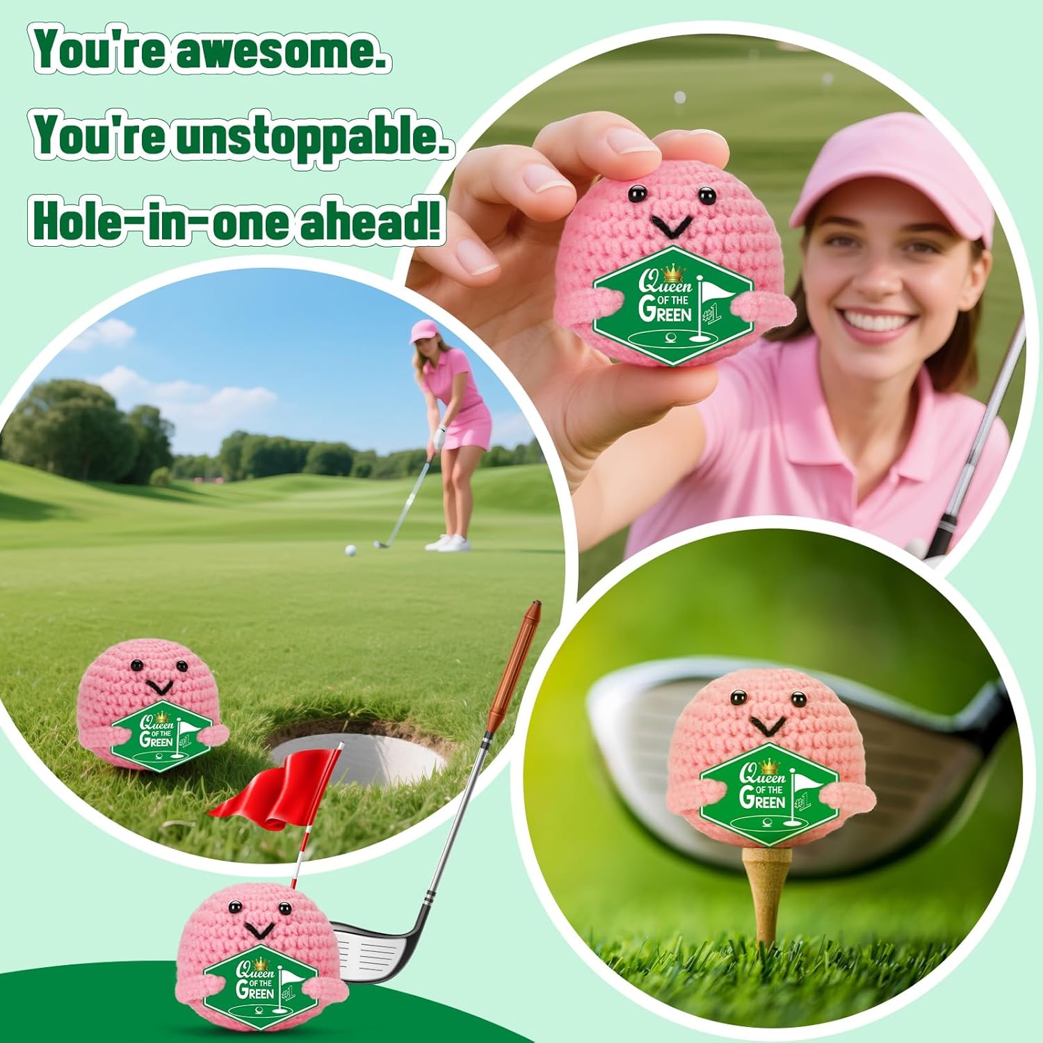 Birthday Golf Gifts for Women - Queen of The Green, Handmade Inspirational Golf Accessories for Woman Golfers, Cute Pink Christmas Bosses Day Golf Ball Present for Boss Female Lady Girls - Image 5