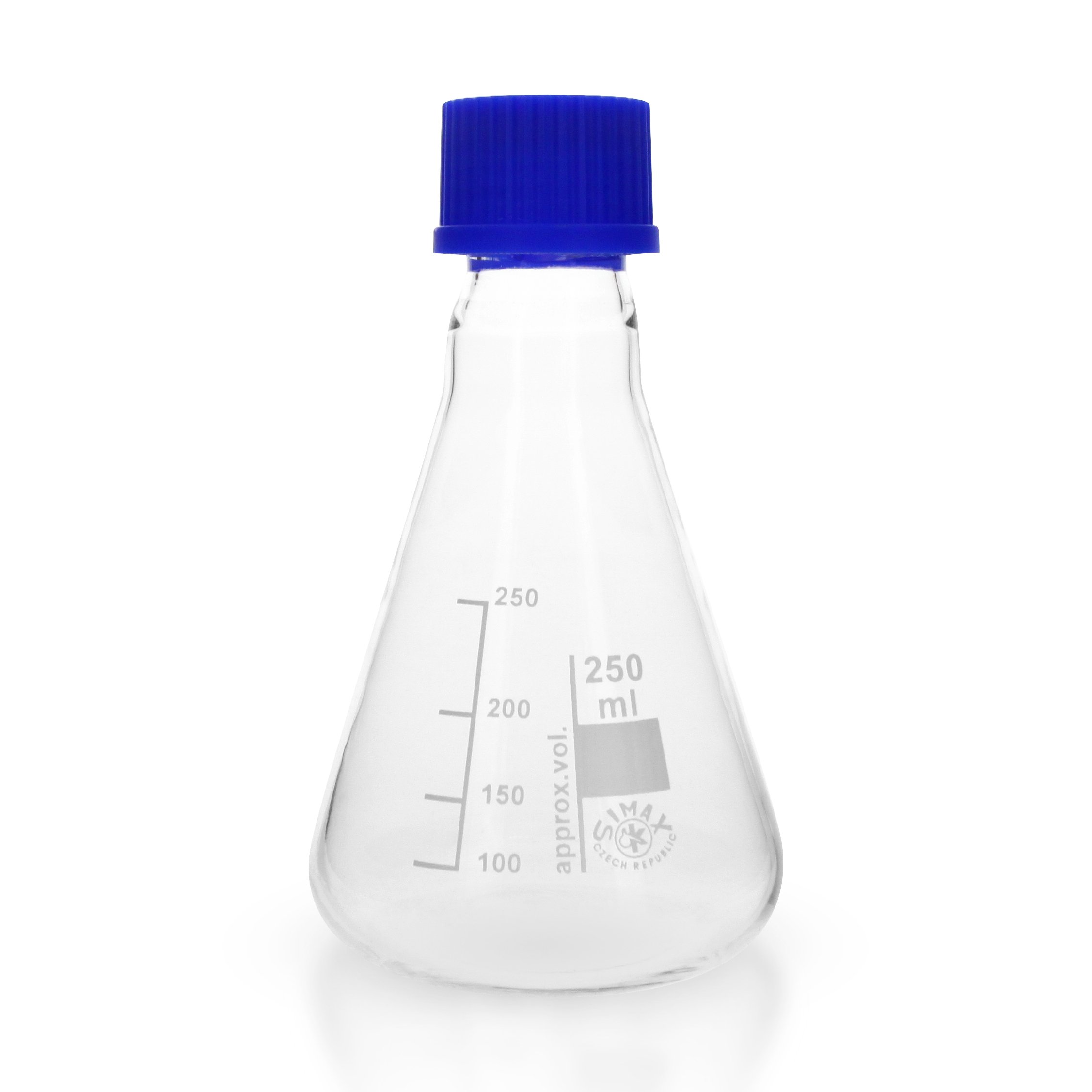 3 x Erlenmeyerkolben 250 ml mit Gewinde (Borosilikat 3.3) inkl. Verschluss (PP) / Kolben transparent/graduiert/kältefest/hitzefest/Laborqualität/Simax Erlenmeyer Kolben/Borosilikatglas