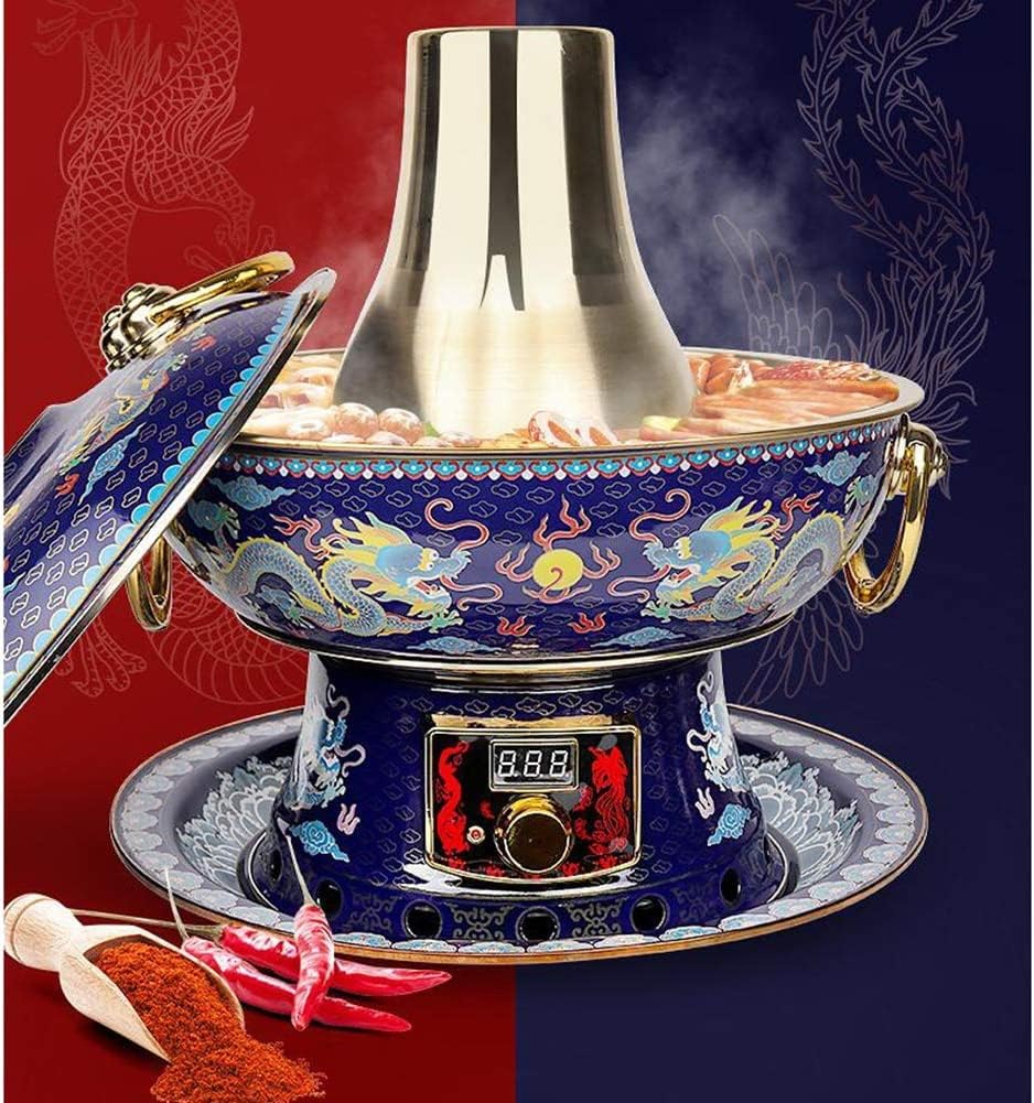 Fondue Marmite Fondue Printed Stainless Steel with Flower Flower Hot Pot Electric Cleaning Double Use Fire for Family/Friends, Parties